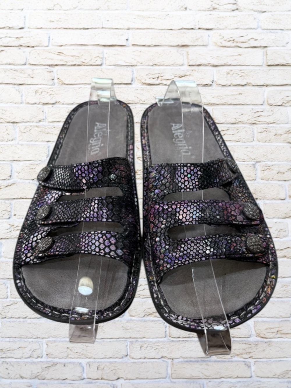 Alegria Sandals Black Rainbow Snakeskin Leather Fiona Comfort US 8-8.5 EU 38 - Picture 2 of 9